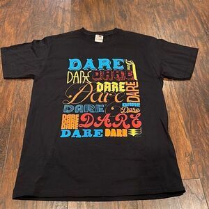 Vintage 2000s DARE Multi-color Script Graphic T-Shirt Black Size M FOTL Heavy HD